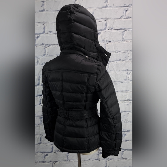 Burberry Women's Puffer Winter Jacket Grey Goose Down Fill Black Hooded Small - Picture 7 of 16